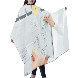 Personality  Cropped View Of Ux Designer Using Layouts While Creative App Interface On Whiteboard Hair Cutting Cape