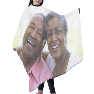 Personality  Senior Couple Relaxing Outside Hair Cutting Cape