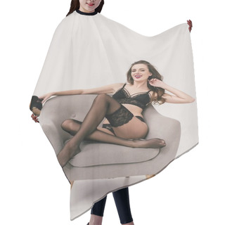Personality  Woman In Black Lingerie And Stockings Hair Cutting Cape