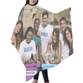 Personality  Happy And Diverse Volunteer Group Hair Cutting Cape