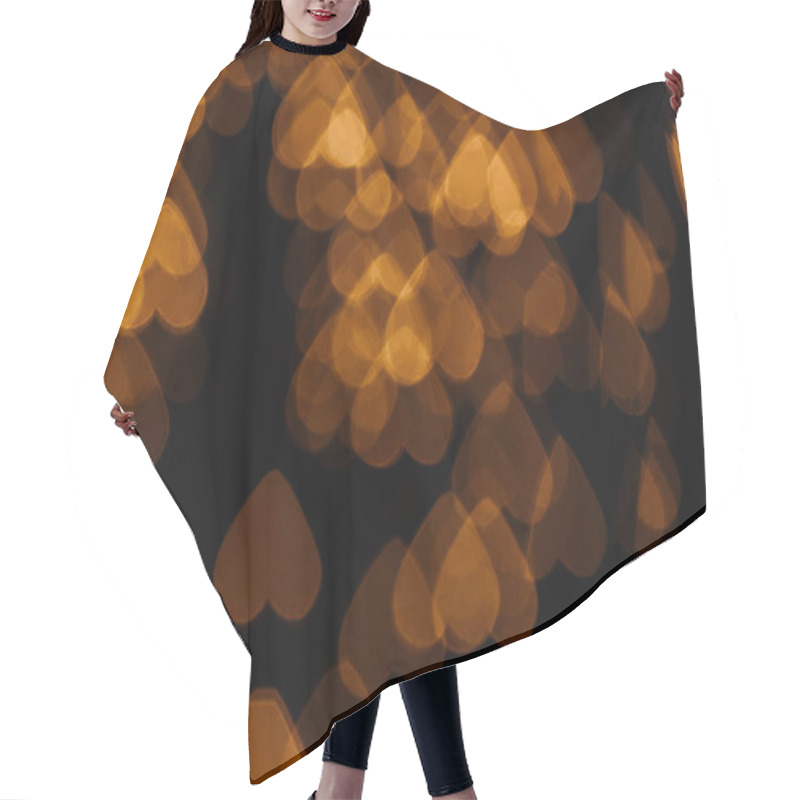 Personality  Golden Hearts Bokeh Lights On Black Backdrop Hair Cutting Cape