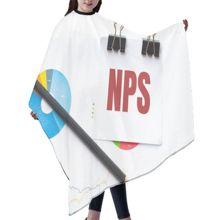Personality  Notepad With Text NPS On Business Charts And Pen Hair Cutting Cape