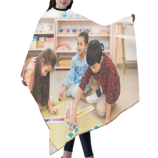 Personality  Children Playing Educational Game On Floor In Montessori School Hair Cutting Cape