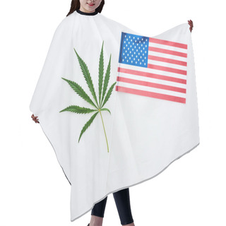 Personality  Top View Of Green Cannabis Leaf Near American Flag On White Background Hair Cutting Cape