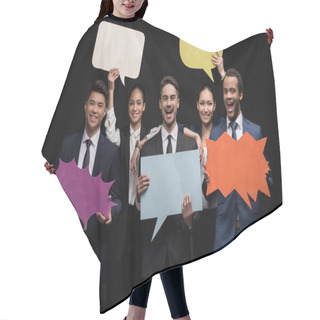Personality  Businesspeople With Blank Speech Bubbles Hair Cutting Cape