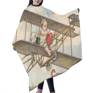 Personality  A Vintage Valentine Card With Cupid Flying An Airplane With A Stolen Heart Hair Cutting Cape