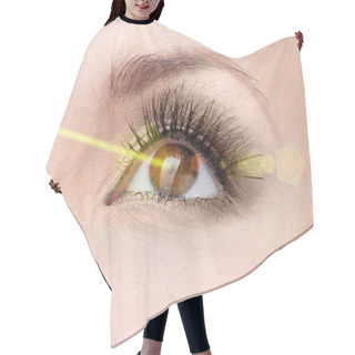 Personality  Laser Vision Correction. Woman's  Eye. Hair Cutting Cape