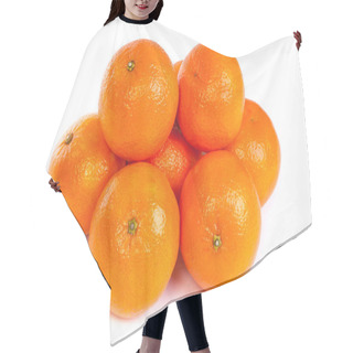 Personality  Group Of Ripe Tangerine Or Mandarin With Slices On White Hair Cutting Cape