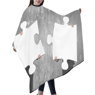 Personality  Two Business People Assembling White Jigsaw Puzzles With Concret Hair Cutting Cape