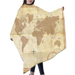 Personality  World Map On Old Paper With Coffee Stains Hair Cutting Cape