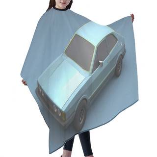 Personality  Cool Looking Old Fashion Car, Angle View Studio Render On Blue Background. Bright Modern Car Design. 3d Illustration. Hair Cutting Cape