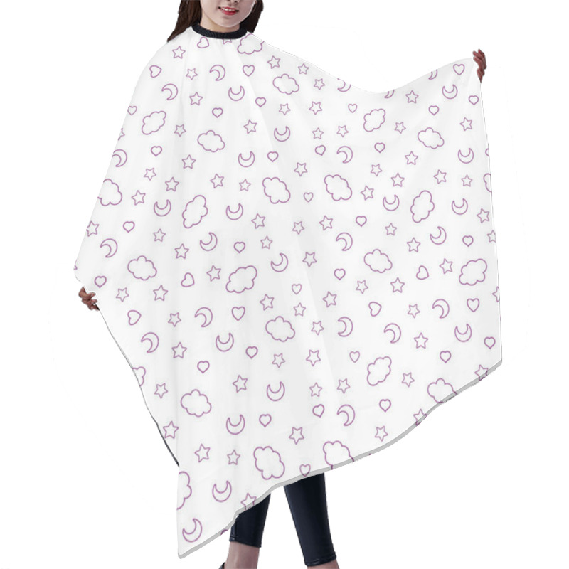 Personality  Seamless Pattern With Clouds, Moon, Stars, And In The Doodle Kaw Hair Cutting Cape