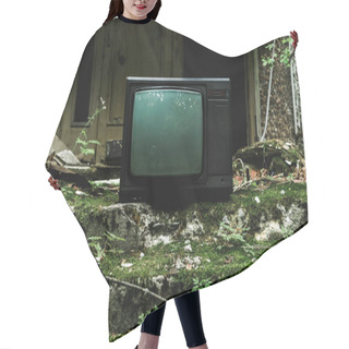 Personality  Retro Tv On Green Stairs With Mold Near Building  Hair Cutting Cape