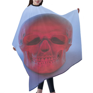 Personality  Spooky Human Skull In Red Lighting On Blue Background, Halloween Decoration Hair Cutting Cape