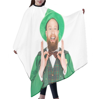 Personality  Excited Man In Green Leprechaun Costume And Bow Tie, Isolated On White Hair Cutting Cape