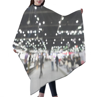 Personality  Blur, Defocused Background Of Public Exhibition Hall. Business Tradeshow, Job Fair, Or Stock Market. Organization Or Company Event, Commercial Trading, Or Shopping Mall Marketing Advertisement Concept Hair Cutting Cape