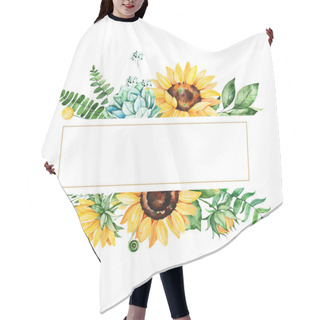 Personality  Watercolor Frame Border With Sunflowers Hair Cutting Cape