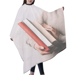 Personality  Close-up Partial View Of Young Woman Holding Books Hair Cutting Cape