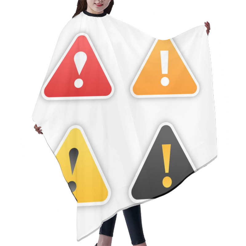 Personality  Four Warning Stickers With Exclamation Mark Sign And Drop Shadow On White Background Hair Cutting Cape