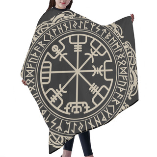 Personality  Viking Design. Magical Runic Compass Vegvisir, In The Circle Of Norse Runes And Dragons Hair Cutting Cape