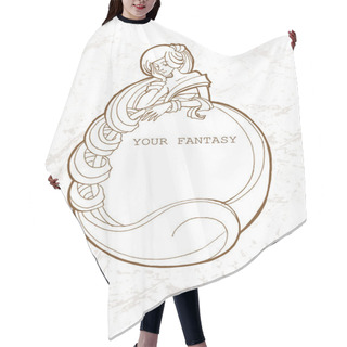 Personality  Vector Frame With Fantasy Girl Hair Cutting Cape