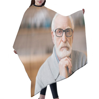 Personality  Thoughtful Senior Man Hair Cutting Cape