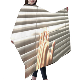 Personality  Hand Taking A Peek Through The Window Blinds Hair Cutting Cape