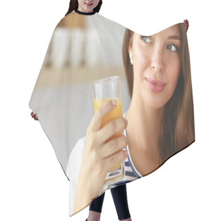 Personality  Young Woman With Glass Of Juice And Cakes Hair Cutting Cape