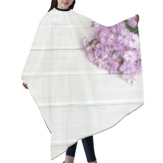 Personality  Bouquet Of Cornflowers On A White Wooden Background Hair Cutting Cape