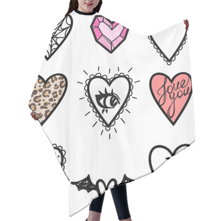 Personality  Set Of Vector Hearts In A Leopard Print, With The Inscription, Spider Web For Valentine S Day On A White Background Hair Cutting Cape