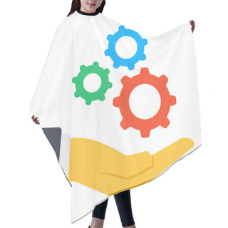 Personality  An Editable Design Icon Of Gears On Hand, Support  Hair Cutting Cape