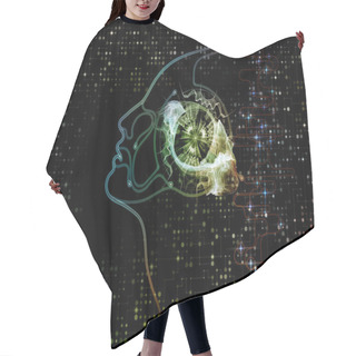 Personality  Digital Mind Series. Backdrop Of Silhouette Of Human Face And Technology Symbols On The Subject Of Computer Science, Artificial Intelligence And Communications Hair Cutting Cape