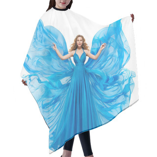 Personality  Woman Blue Dress, Fashion Model, Long Waving Gown, Flying Fabric Hair Cutting Cape