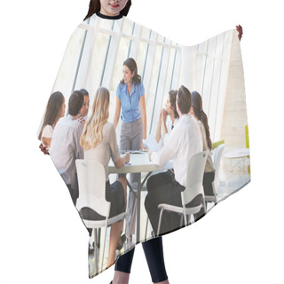 Personality  Business Having Board Meeting In Modern Office Hair Cutting Cape