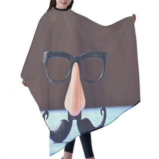 Personality  Fake Mustache, Nose And Eyeglasses On A Blue Surface Hair Cutting Cape