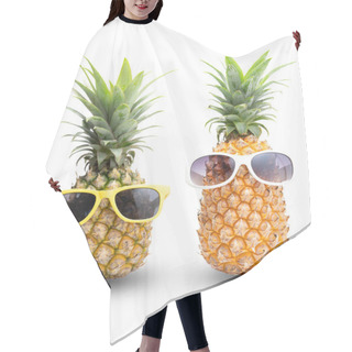 Personality  Fashion Hipster Pineapple, Bright Summer Color, Tropical Fruit With Sunglasses, Creative Art Concept, Minimal Style, Hot Beach Vibes Isolated On A White Background Hair Cutting Cape