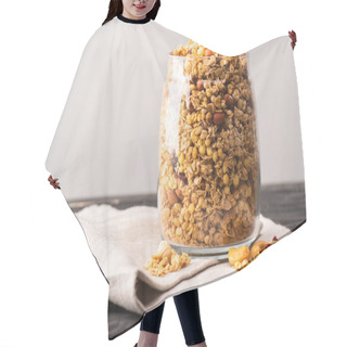 Personality  Delicious Granola In Glass Gar On Napkin Isolated On Grey Hair Cutting Cape