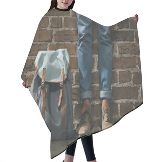 Personality  Man With Backpack Standing Near Wall Hair Cutting Cape