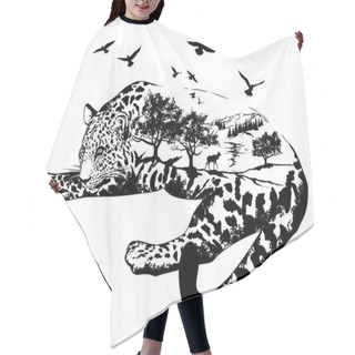 Personality  Vector Double Exposure, Hand Drawn Jaguar Hair Cutting Cape