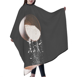 Personality  Bowl With Falling Flour Into Another Bowl Isolated On Black Hair Cutting Cape