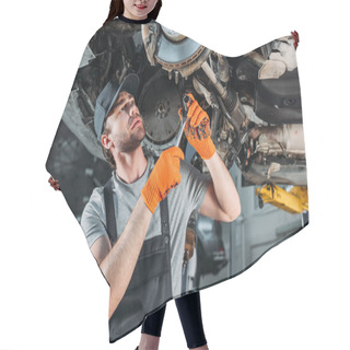 Personality  Mechanic Repairing Car Without Wheel In Workshop Hair Cutting Cape