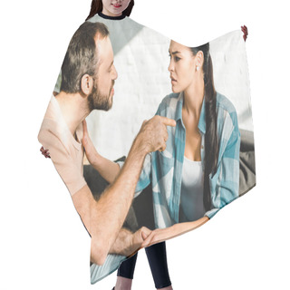 Personality  Couple Having Argument And Husband Insulting Wife At Home  Hair Cutting Cape