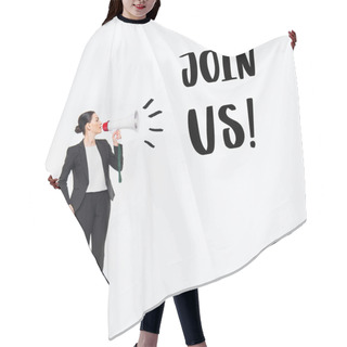 Personality  Businesswoman Holding Megaphone Hair Cutting Cape