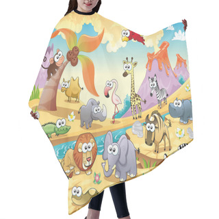 Personality  Savannah Animal Family With Background. Hair Cutting Cape