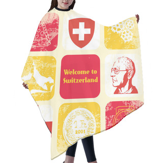 Personality  Switzerland Icons  Banner Vector Illustration   Hair Cutting Cape