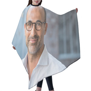 Personality  Mature Mixed Race Man Smiling Hair Cutting Cape