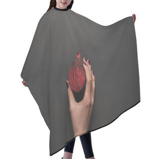 Personality  Partial View Of Woman Holding Cut Beet On Black Surface Hair Cutting Cape