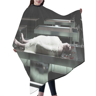 Personality  Cadaver, Dead Male Body In Morgue On Steel Table. Corpse. Autopsy Concept. 3d Rendering. Hair Cutting Cape