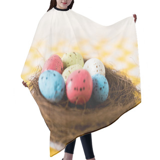 Personality  Nest With Colorful Painted Easter Eggs On Yellow Surface Hair Cutting Cape