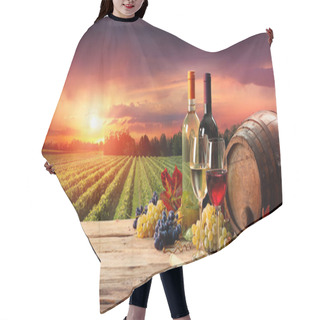 Personality  Barrel Wineglasses And Bottle In Vineyard At Sunset Hair Cutting Cape